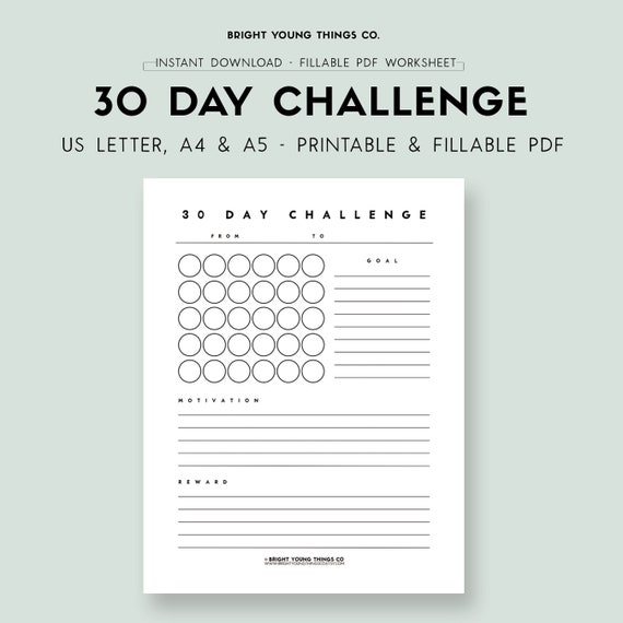 30 Day Challenge Printable PDF 30 Day Challenge Fillable PDF - Etsy