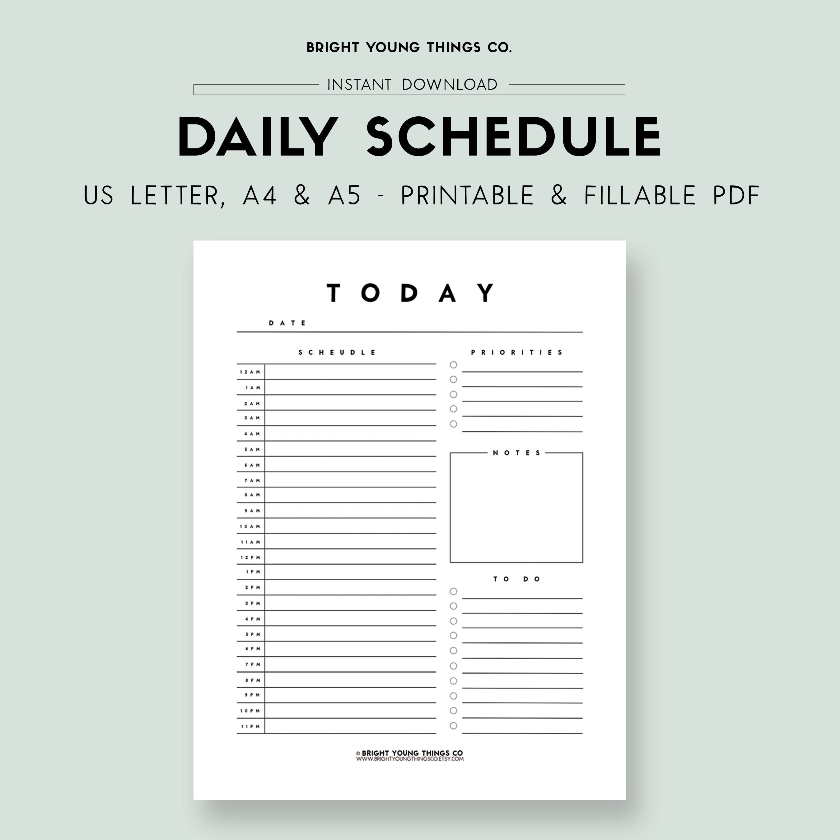 24 Hour Daily Planner Printable, Daily Planner Printable, Daily ...