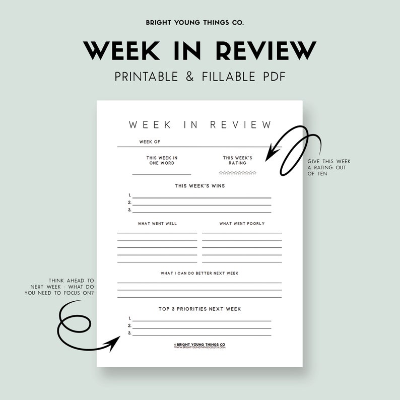 Week in Review, Weekly Reflection Journal Printable, Self Reflection ...