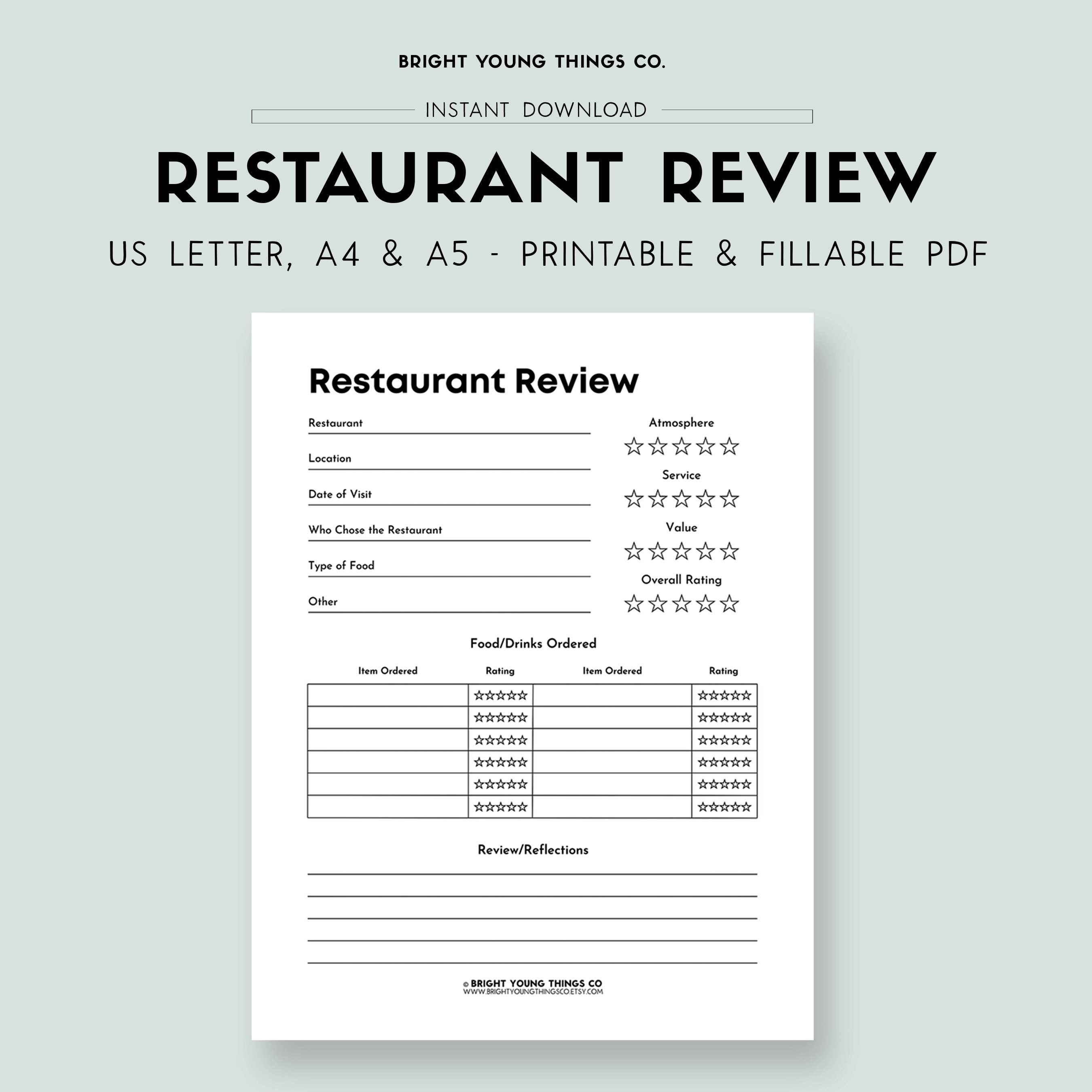 Restaurant Review Printable Worksheet, Printable Review Worksheet Restaurant Review Printable Worksheet, Printable Review Worksheet