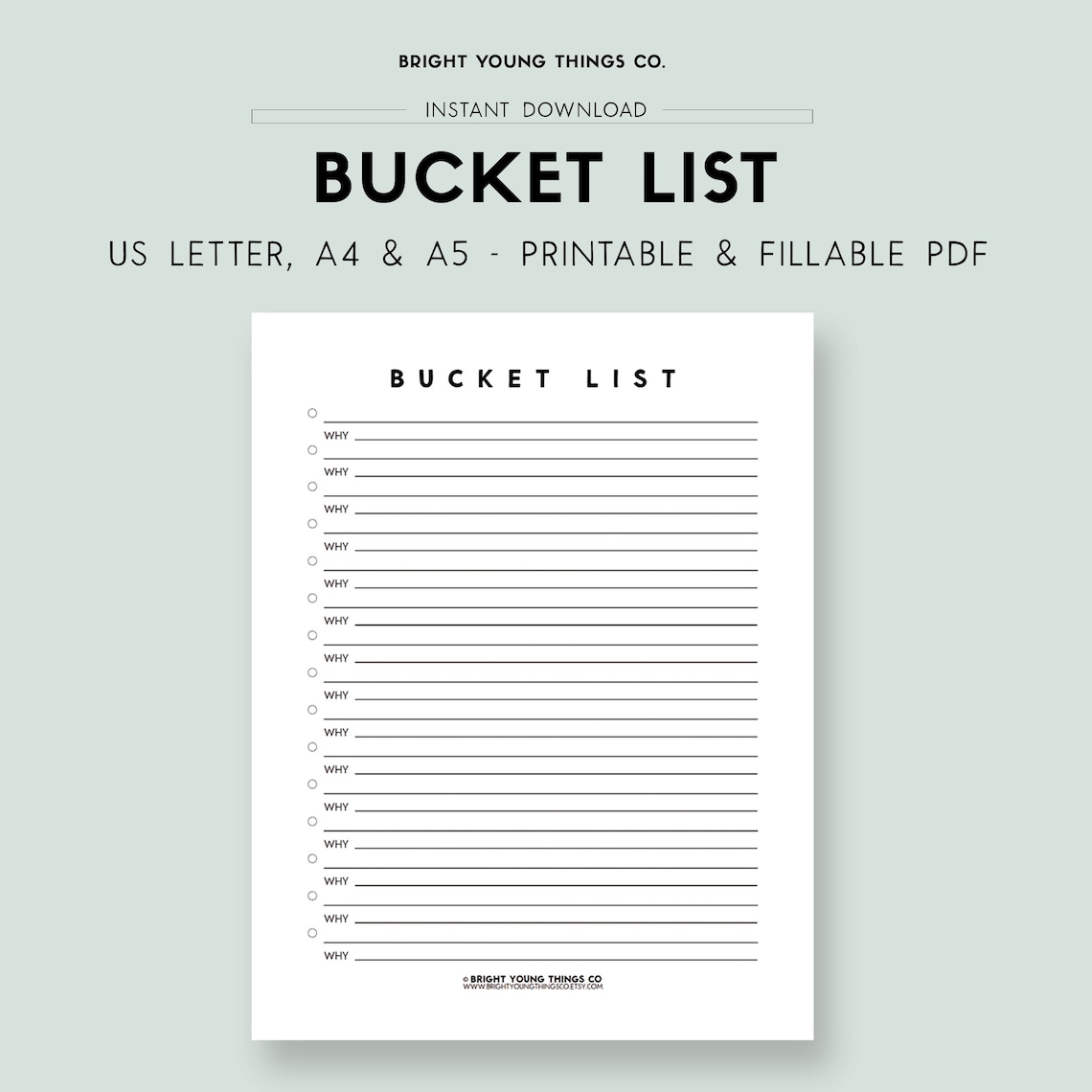 Bucket List Printable, Bucket List PDF, Bucket List Planner, Things to