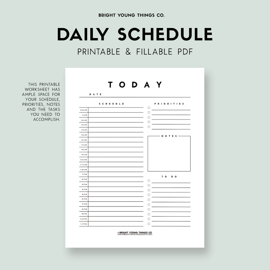 24 Hour Daily Planner Printable, Daily Planner Printable, Daily ...