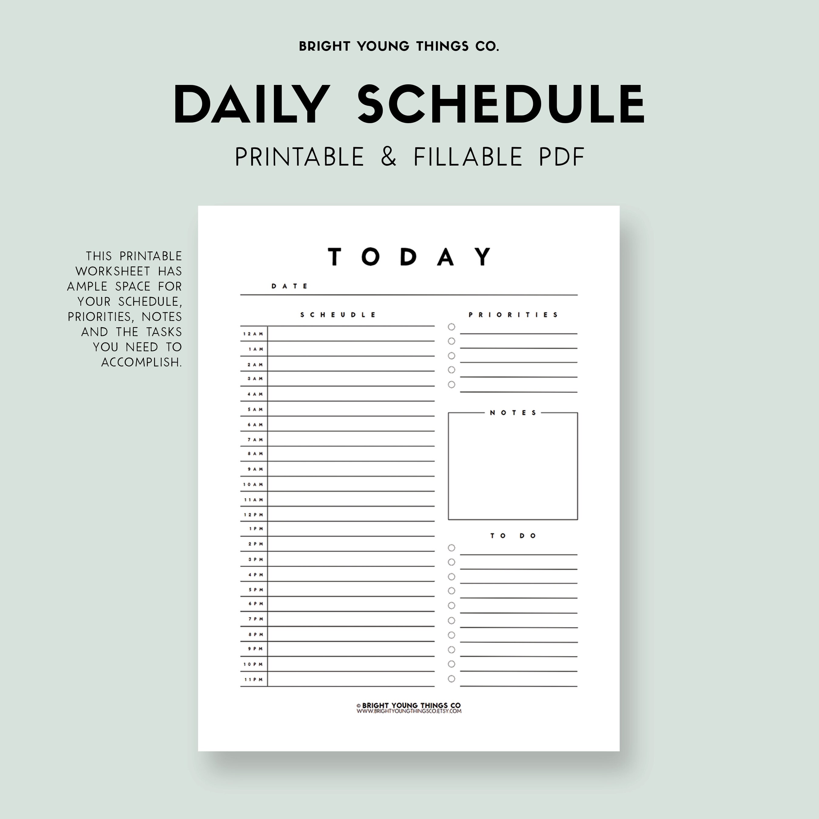 24 Hour Daily Planner Printable, Daily Planner Printable, Daily ...