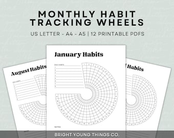 Printable Circle Habit Tracker, 12 Months Habit Tracker, Circle Habit Tracker, Habit Tracker Printable, Routine Tracker, Daily Habit Tracker