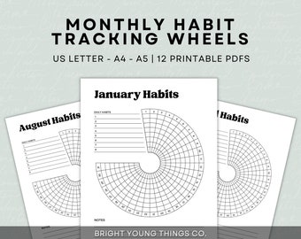 Printable Circle Habit Tracker, 12 Months Habit Tracker, Circle Habit Tracker, Habit Tracker Printable, Routine Tracker, Daily Habit Tracker