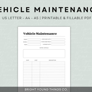Vehicle Maintenance Tracker, Vehicle Maintenance Log Book Print, Vehicle Service Log, Vehicle Log Printable, Vehicle Expense Tracker