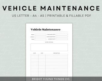 Vehicle Maintenance Tracker, Vehicle Maintenance Log Book Print, Vehicle Service Log, Vehicle Log Printable, Vehicle Expense Tracker