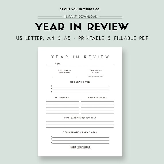 Year in Review, Yearly Review, Self Reflection Journal, Self Reflection Worksheets, Reflective Journal, Instant Download PDF, Annual Review