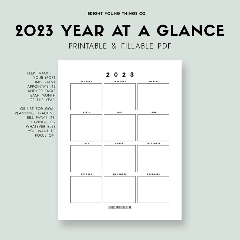 2023 Year at a Glance Printable 2023 Calendar Printable Etsy