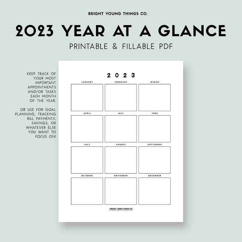 2023 Year At A Glance Printable 2023 Calendar Printable Etsy