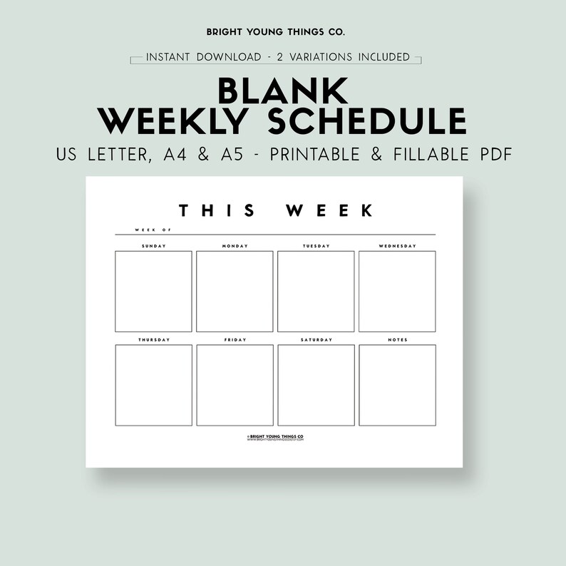 K&ouml;nnte beinhalten: Ein schwarz-wei&szlig;er druckbarer Wochenplaner mit dem Text "THIS WEEK" oben. Der Planer ist in sieben Wochentage unterteilt, mit einem Notizbereich auf der rechten Seite.