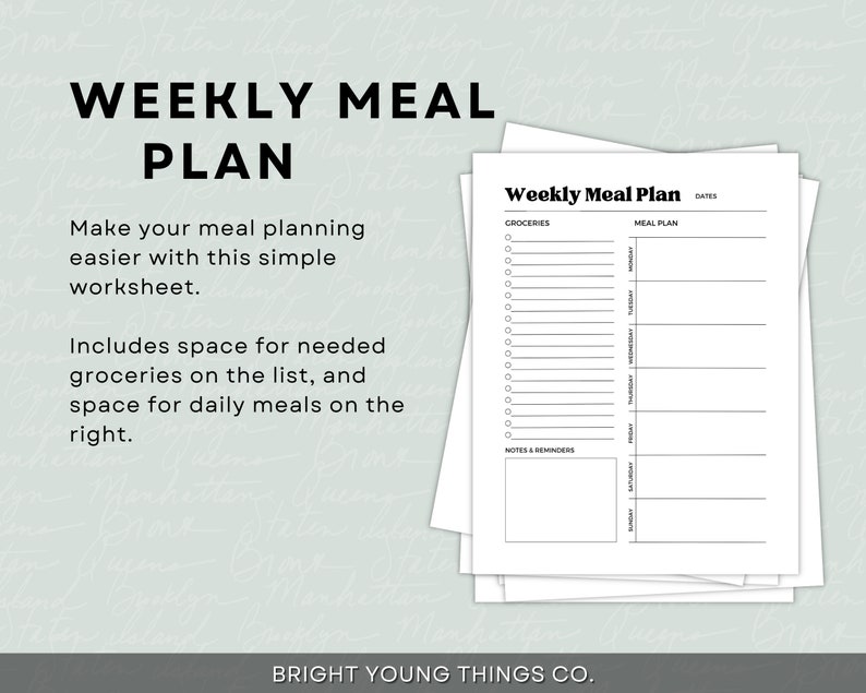 Printable Weekly Meal Plan With Grocery List, Simple Meal Planner ...