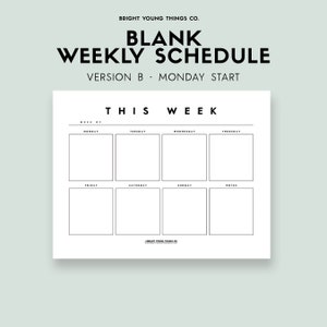 K&ouml;nnte beinhalten: Ein schwarz-wei&szlig;er druckbarer Wochenplaner mit dem Titel "Diese Woche" und den Wochentagen: Montag, Dienstag, Mittwoch, Donnerstag, Freitag, Samstag, Sonntag und Notizen.