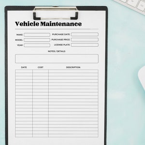 Vehicle Maintenance Tracker, Vehicle Maintenance Log Book Print ...