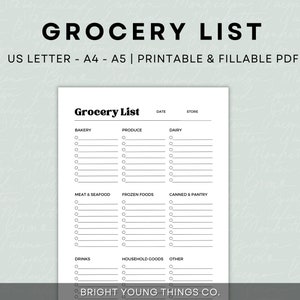 Einkaufsliste für Lebensmittel, druckbare Vorlage für Lebensmittel, Einkaufsliste für Lebensmittel, Lebensmittelplaner, druckbare Einkaufsliste, Einkaufsliste PDF