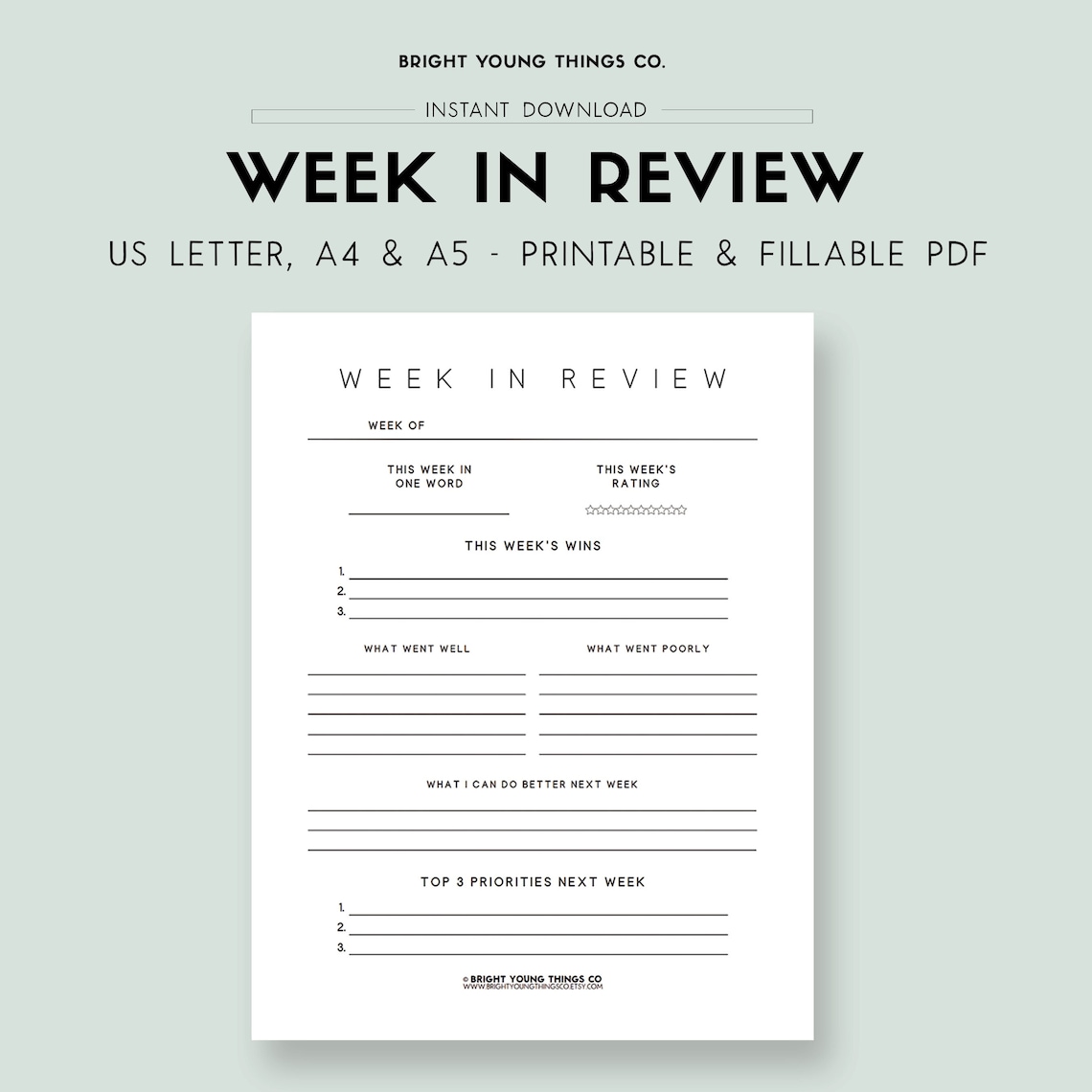 Week in Review, Weekly Reflection Journal Printable, Self Reflection ...