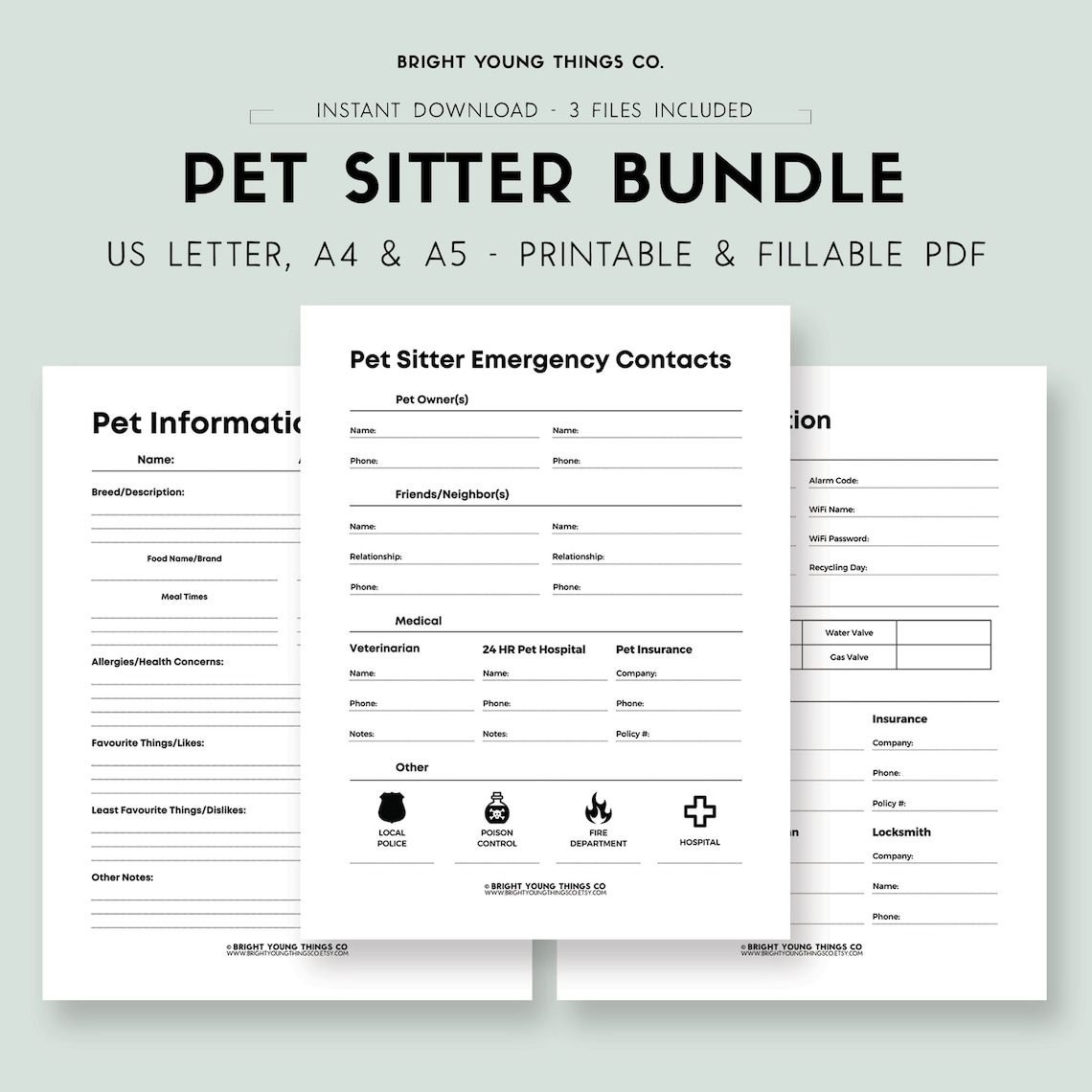 Pet Sitter Notes Printable PDF Printable Pet Sitter - Etsy