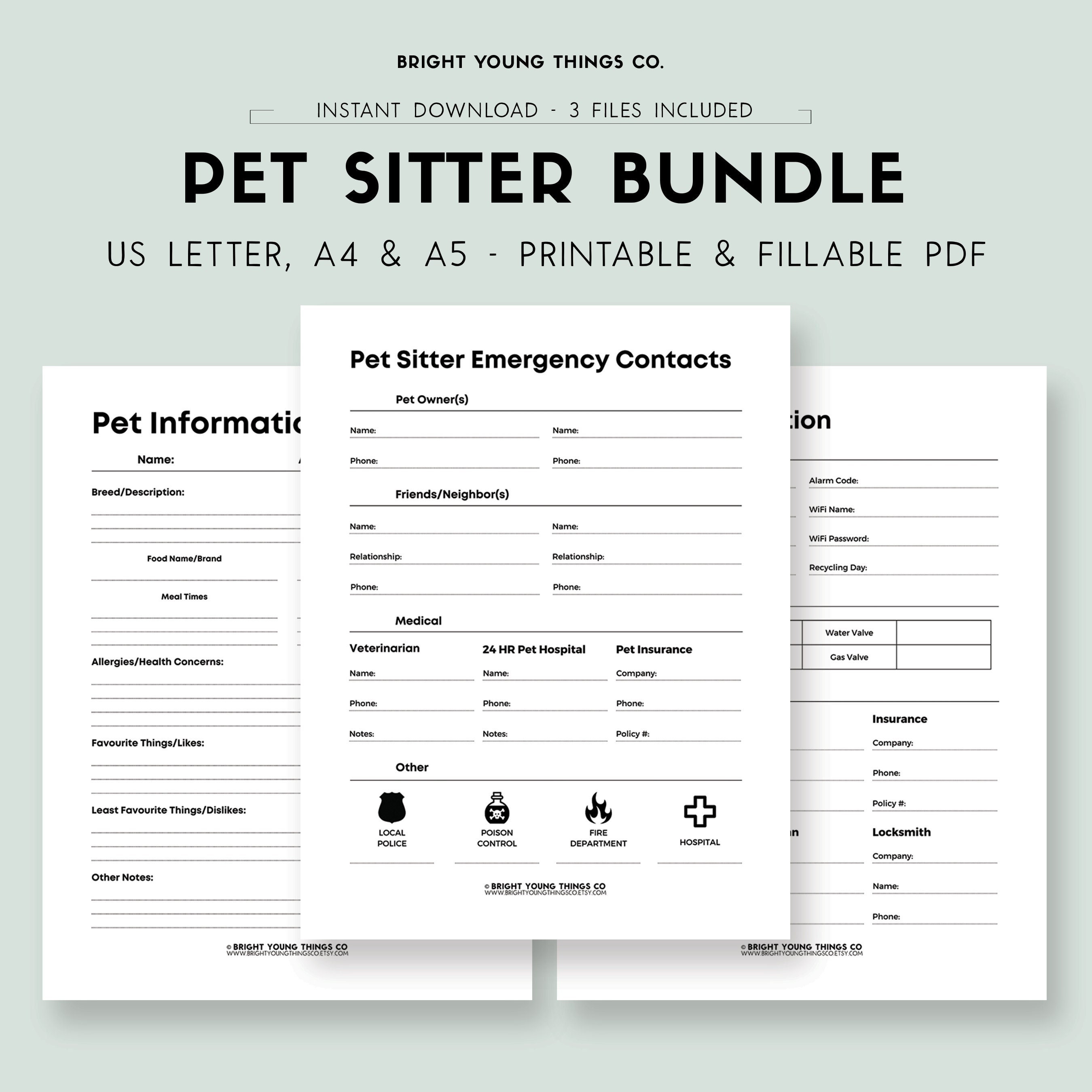 Pet Sitter Notes Printable PDF, Printable Pet Sitter Instructions