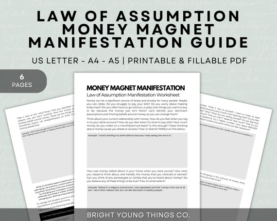 Manifest Money Worksheets, Law of Assumption Money Magnet Manifestation, Guided Money Manifestation Worksheets, Money Affirmations