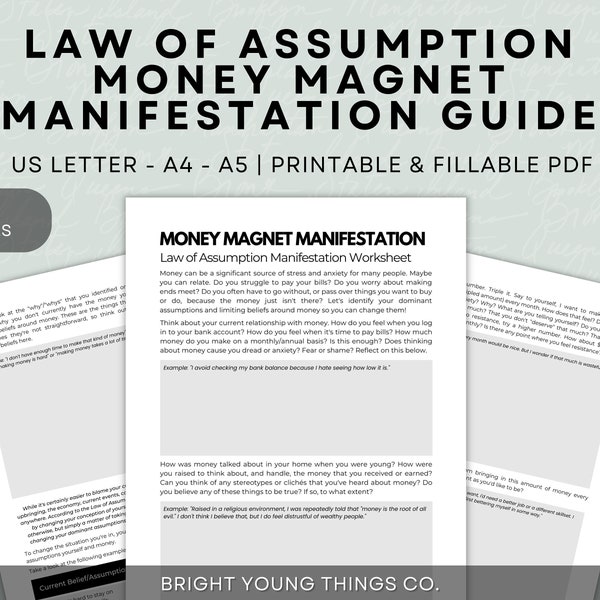 Manifest Money Worksheets, Law of Assumption Money Magnet Manifestation, Guided Money Manifestation Worksheets, Money Affirmations