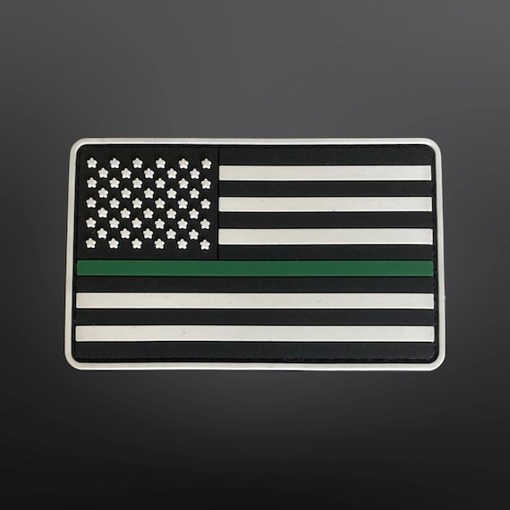 Thin Green Line American Flag PVC Patch 3.5” L x 2” H Honoring Military Personnel