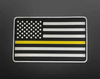 Dünne gelbe Linie amerikanische Flagge PVC-Patch 3,5 &quot;L x 2&quot; H zu Ehren der Dispatcher / Kommunikationspersonal der öffentlichen Sicherheit