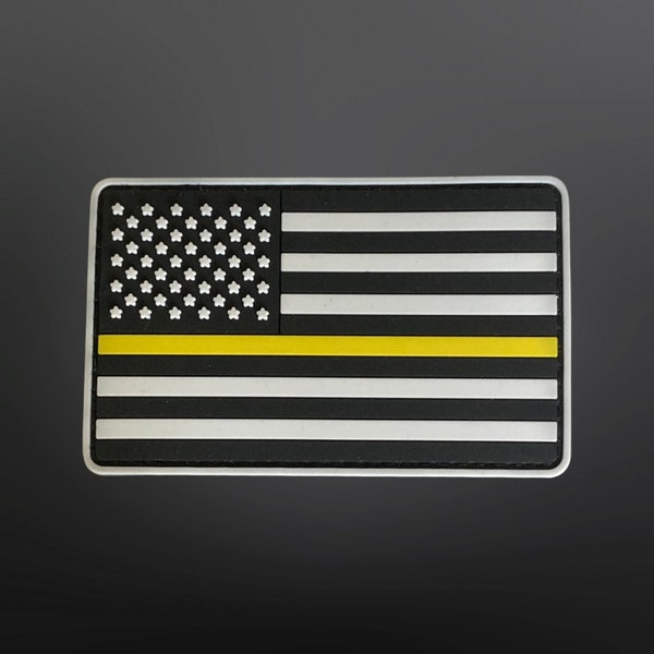 Thin Yellow Line American Flag PVC Patch 3.5” L x 2” H Honoring Public Safety Dispatchers/Communications Personnel