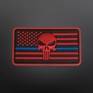 Parche de PVC de la bandera estadounidense roja de la línea azul delgada Punisher 3.5 &quot;L x 2&quot; H