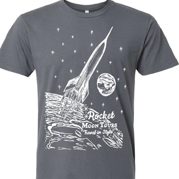 Rocket Moon Tours T Shirt - Unisex - Mens Tshirt - Sci-Fi - Geek T Shirt - Space Age - Atomic Age - Men Tee - Unisex Tee - Fathers Day Gift