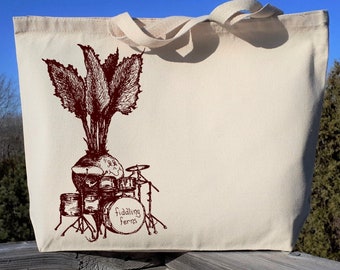 Beet Playing Drums Canvas Tote
