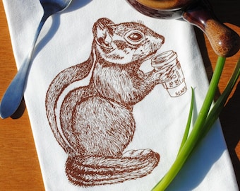 Tea Towel Screen Printed Cotton - Kitchen Towel Flour Sack - Unique House Warming Gift or Birthday Gift - Coffee Lover - Morning Coffee