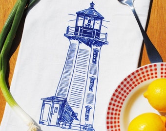 Blue Lighthouse Kitchen Tea Towel - Flour Sack Kitchen Towel - Absorbent Hand Towel - Nautical Wedding Shower Gift - Nautical Theme