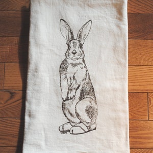Flour Sack Tea Towel - Screen Printed Cotton Flour Sack Towel - Brown Rabbit Tea Towel - House Warming Gift - Wedding Gift - Forest Animals