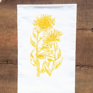 Theedoek - Zonnebloemen - Botanisch - Keukenhanddoek 100% katoenen meelzak - Keukenhanddoek - Bedrukte handdoeken - Tuinmancadeau - Theepot