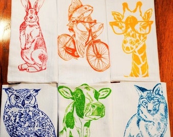 Guardanapos de pano para jantar - Conjunto de seis guardanapos de pano de algodão serigrafados - Laváveis e reutilizáveis, ecológicos