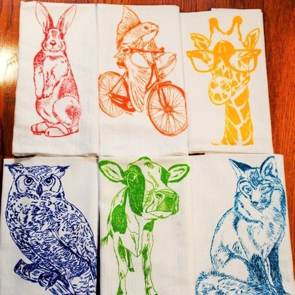 Cloth Dinner Napkins - Screen Printed Cotton Cloth Napkins Set of Six - Washable and Reusable Eco Friendly