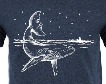 Whale Moon Kayak T Shirt - Unisex - Mens Tshirt - Nature - Whale Lover - Man in the Moon - Whimsical - Kayaker - Nature Lover Gift - Ocean