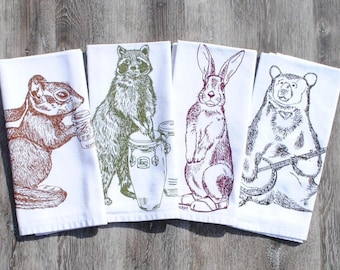 Set of 4 Assorted Forest Animal Napkins - Autumn Colors