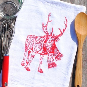 Christmas Tea Towel - Cotton Flour Sack Towel - Kitchen Christmas Towel - Reindeer Towels - Winter Kitchen Linens - Rustic Lodge Decor