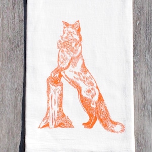 Orange Fox Tea Towel - Screen Printed Flour Sack Towel - Eco Friendly - Our Fox Kitchen Towel Makes a Perfect Gift for Birthdays, Weddings