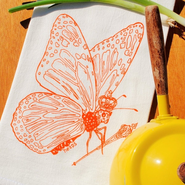 Cotton Dish Tea Towel - Monrach Butterfly - Hand Screen Printed Flour Sack Kitchen Towel - Unique Wedding Gift or Birthday Gift - Cottage