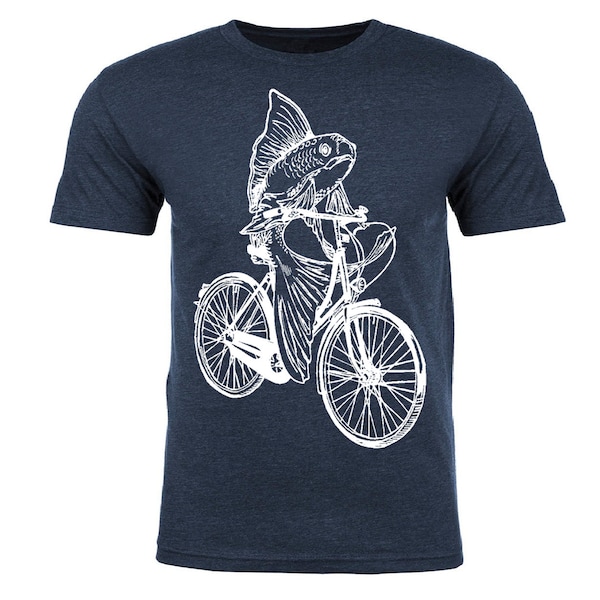 Fish on a Bicycle T Shirt - Unisex - Mens Tshirt - Like a Fish Needs a Bicycle - Bicycling - Cyclist Gift - Feminist - Goldfish - Funny Tee