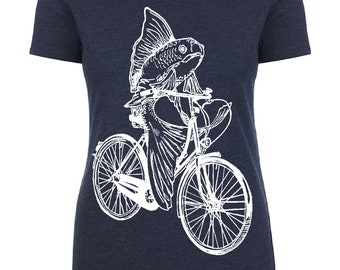 Fish on a Bicycle T Shirt - Ladies T Shirt - Feminist T Shirt - Gloria Steinem - Feminist Quote - Cyclist - Fish - Funny - Womens T shirt