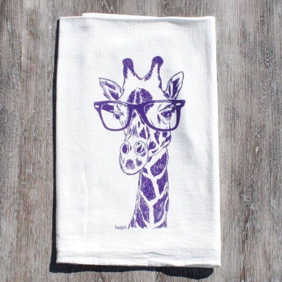 Giraffe Kitchen Tea Towel Screen Printed Funny Towels Flour Sack