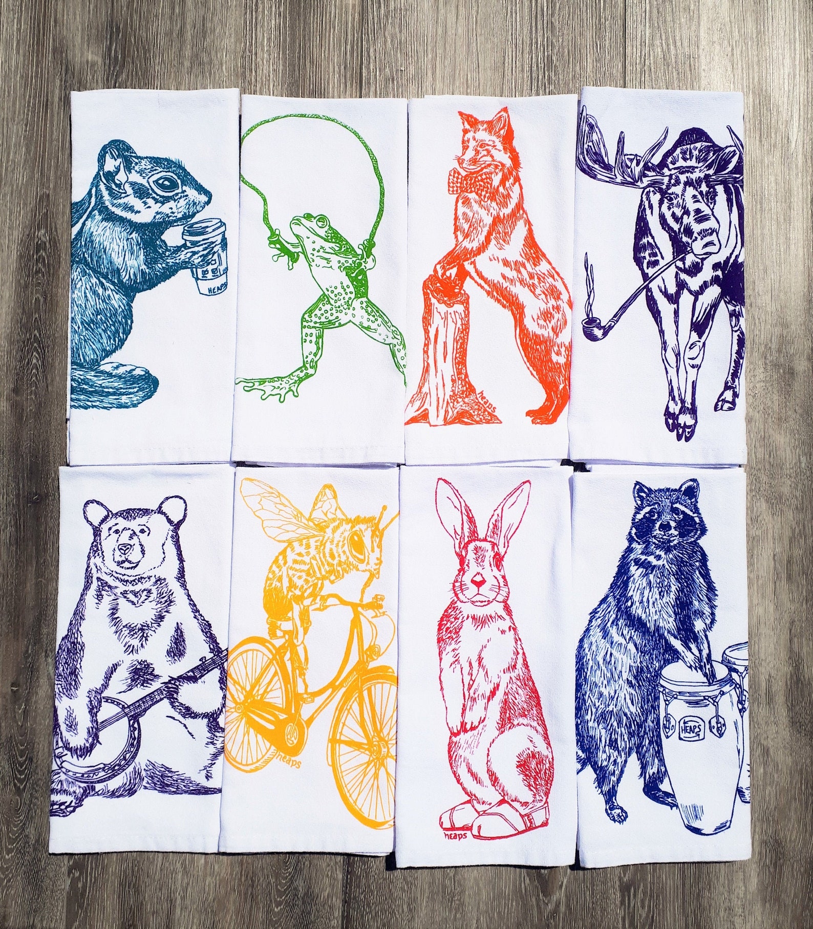 Cloth Napkins Set of 8 - Multi Color Screen Printed Animal Napkins - Cloth Napkins for Kids - Dinner Napkins - Kids Napkins - Woodland Decor