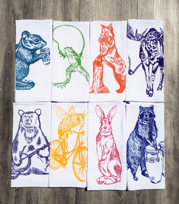 Cloth Napkins Set of 8 Multi Color Screen Printed Animal Napkins