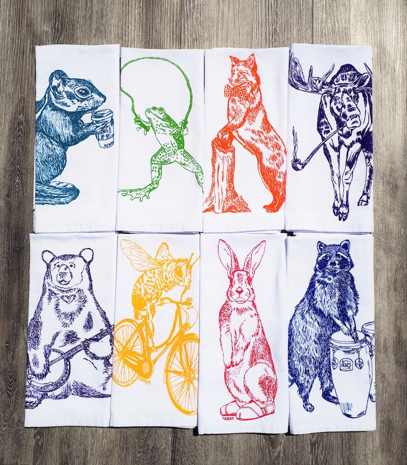 Cloth Napkins Set of 8 Multi Color Screen Printed Animal Etsy Canada