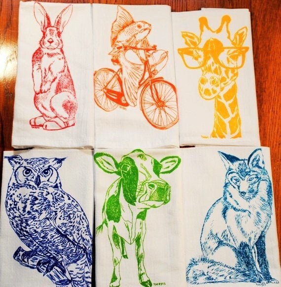 Cloth Dinner Napkins - Screen Printed Cotton Cloth Napkins Set of Six - Washable and Reusable Eco Friendly