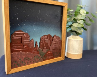 Cathedral Rock Wood Art - Sedona Art - Red Rock Art - Layered 3D Art - Southwest Art - Hand painted Art - Desert Art - Wood Art - Arizona
