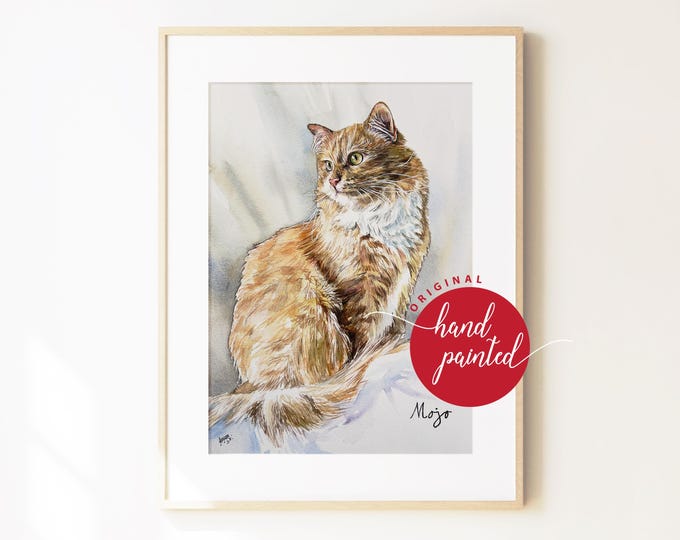 Custom Watercolor Pet Portrait Painting, Dog Cat Memorial Artwork